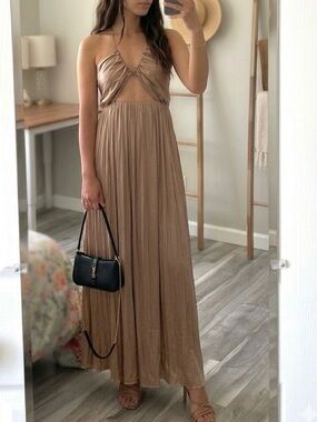ZARA ZW Collection Stone Satin Effect Wrinkled Dress Size M Party Vacation Maxi